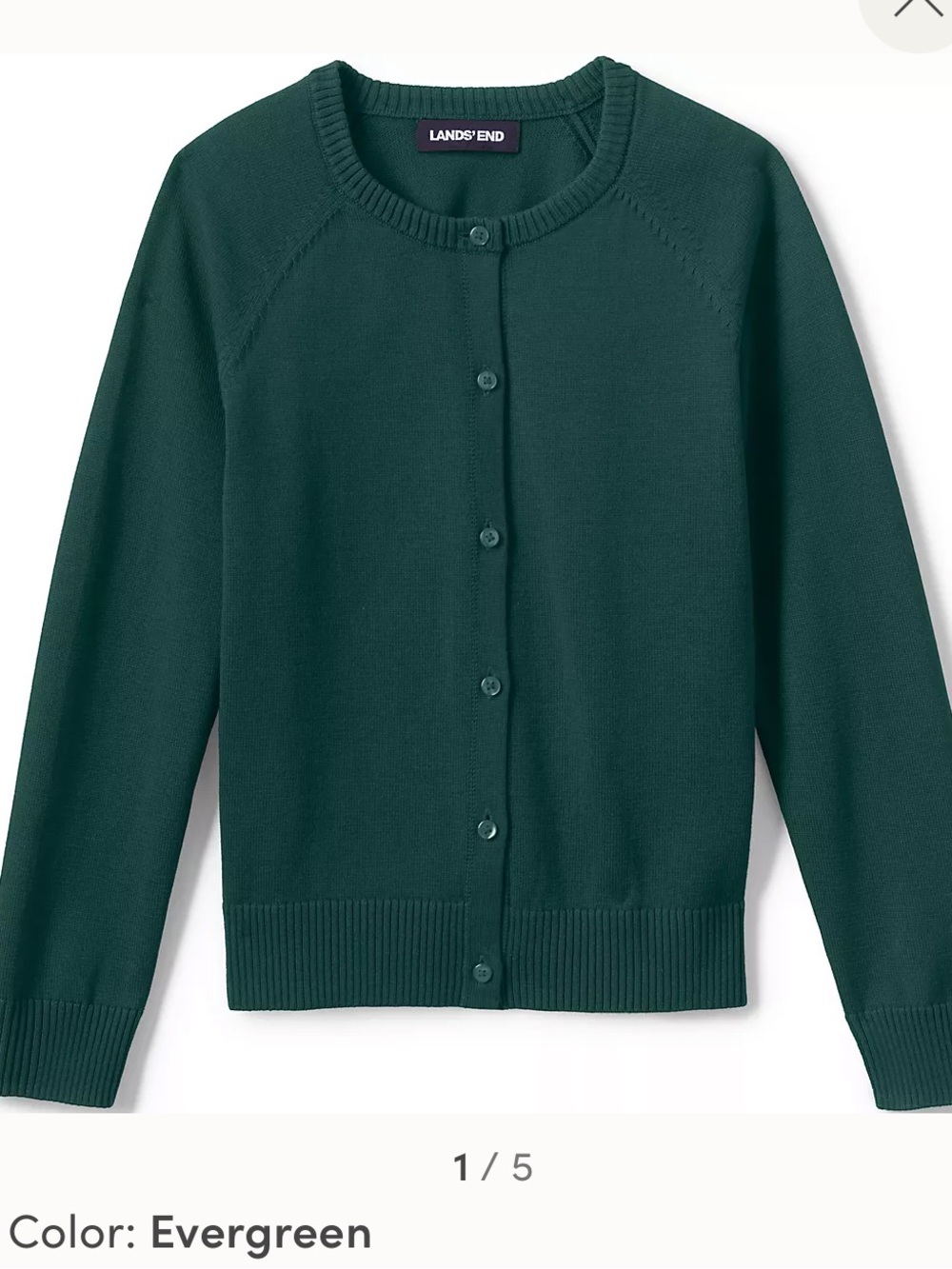 Set of 5 Lands' End Girls' Evergreen Cotton Modal Cardigan Sweater